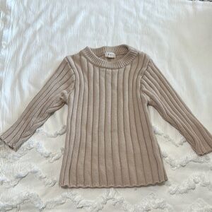 Beige Ribbed Knit Sweater